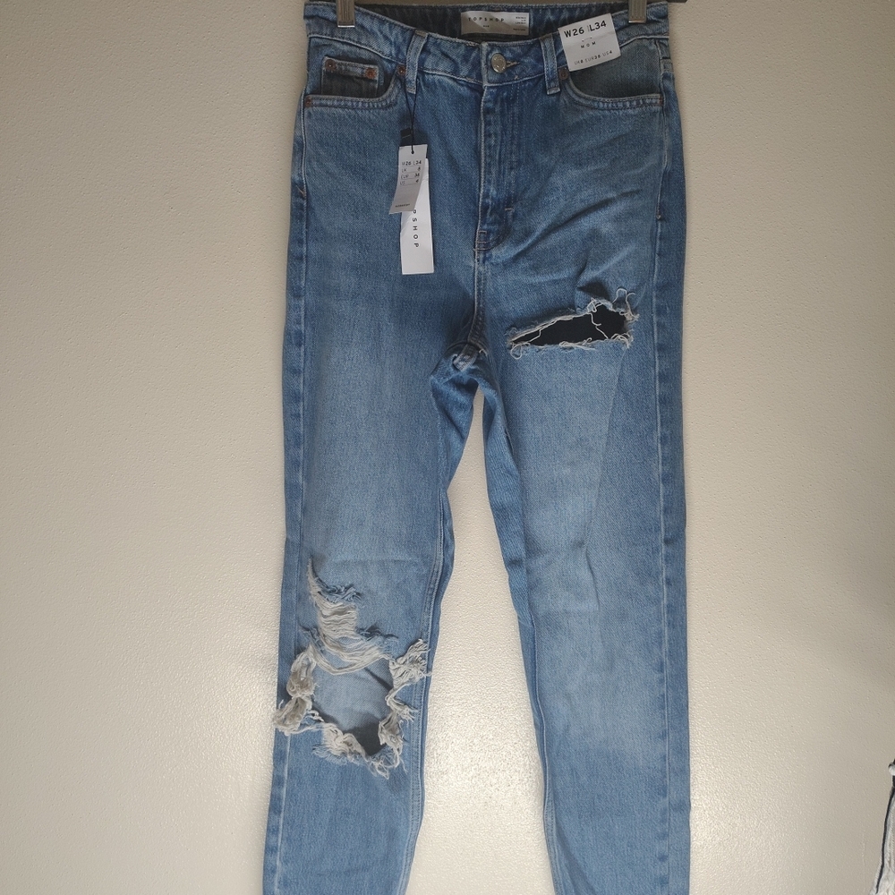 Topshop Light Blue High Rise Distressed Jeans